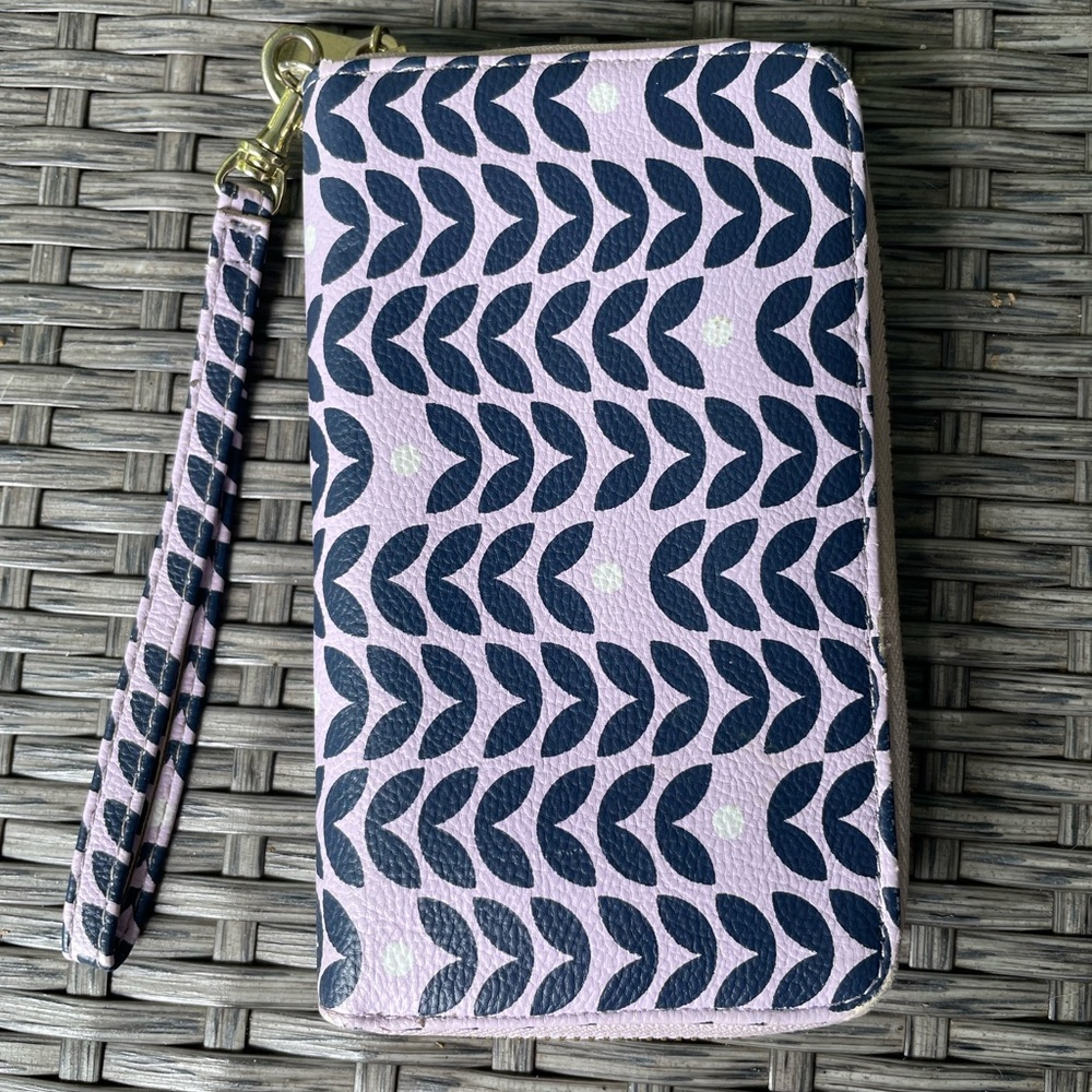 Purple Navy Leaf Faux Leather Wristlet Wallet